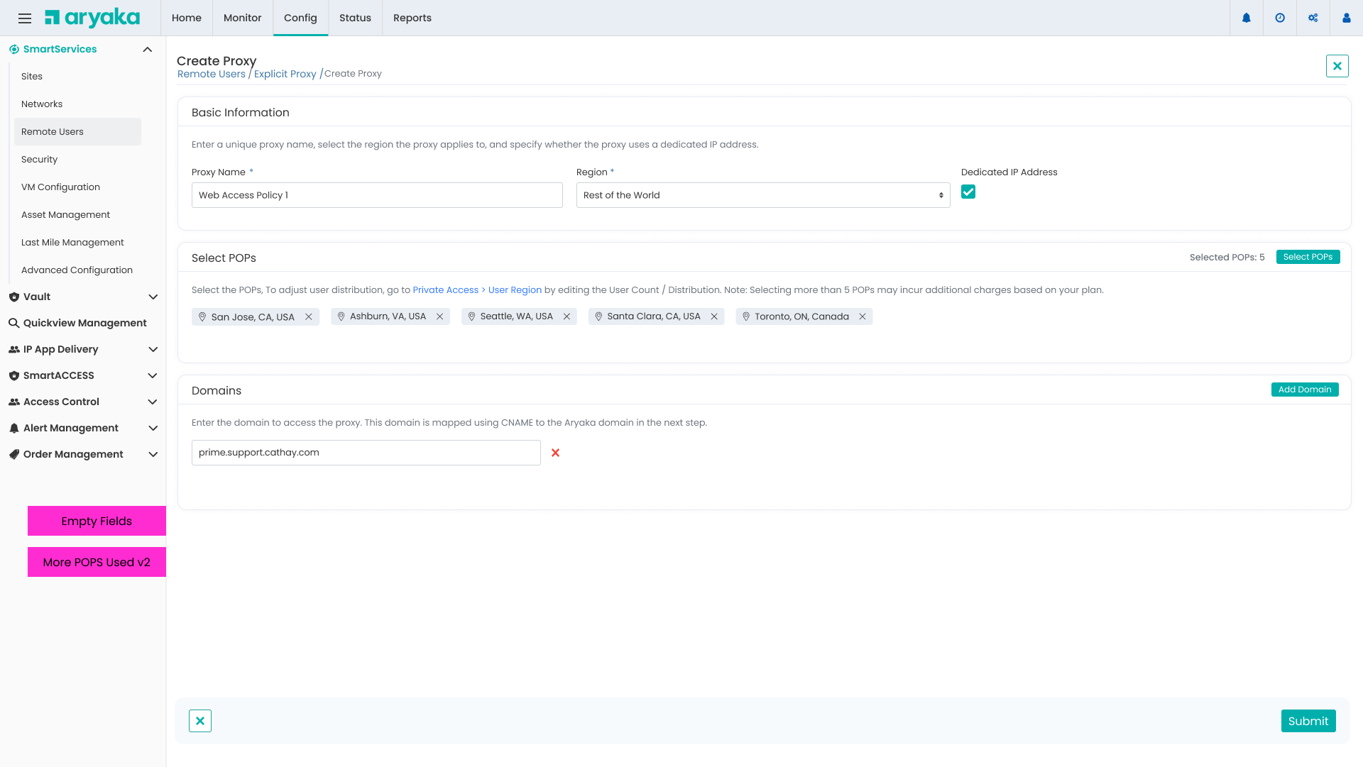Create Proxy - Basic Information and POP Selection